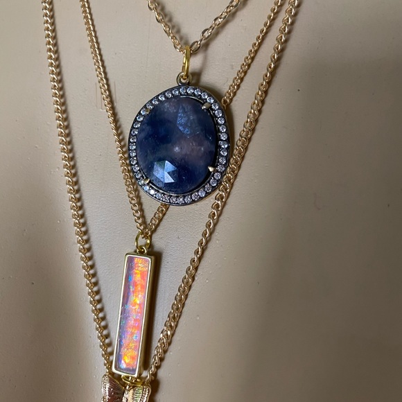 Laborite, opal, raw geode, golden snake necklace - Picture 5 of 8